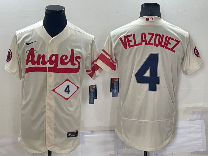 Cheap Men Los Angeles Angels 4 Velazouez Cream City Edition Elite Nike 2022 MLB Jerseys